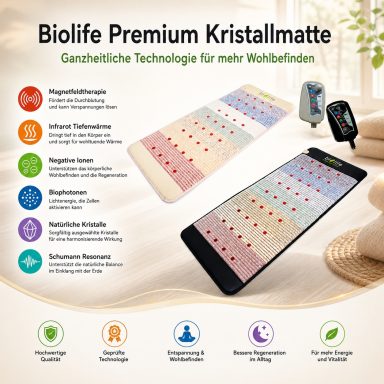 Premium Kristallmatte biolife® Premium Kristallmatten in Beige und Schwarz mit passenden Controllern und sechs natürlichen Anwendungen.