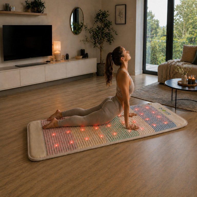 Sport auf der Biolife Kristallmatte Eine weibliche Person macht sportliche Übungen auf der Original Biolife Premium Kristallmatte