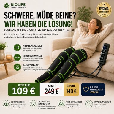 Lymphomat Pro+ Lymphomat Pro+ Lymphdrainage Gerät mit Luftdruckmassage, Vibration und Wärme zur Anwendung zuhause für entspannte Beine