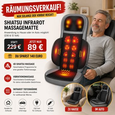 Shiatsu Massagematte Shiatsu Infrarot Massagematte mit 4D Massage, Vibrationsfunktion und Wärmebehandlung zur Anwendung zuhause oder im Auto